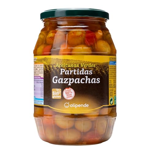 Alipende Aceitunas Verdes Aliñadas Estilo Gazpacha 500g (Peso Escurrido) - Mezcla de Aceitunas, Pepinillos y Zanahorias - Sabor Tradicional - Categoría I - Sin Gluten.