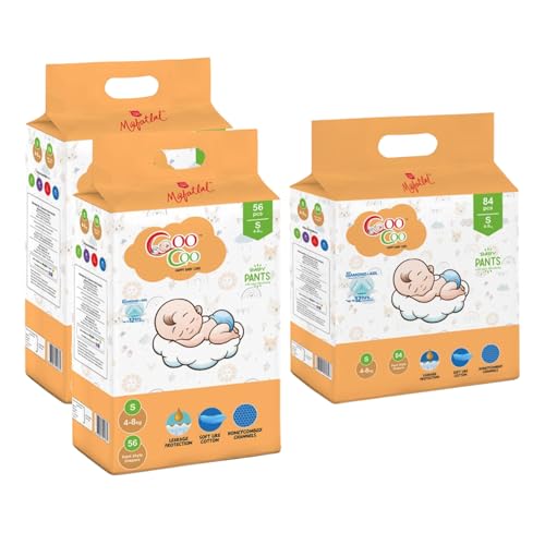 Image of Coo Coo By Mafatlal Extra Dry Baby Pull-Up Premium Diaper Pant, Size S (Small), 196 Count | 4-8 kg | Up to 12 Hrs Protection | Super Absorbent Core | Soft Elastic Waist | Leak Protection