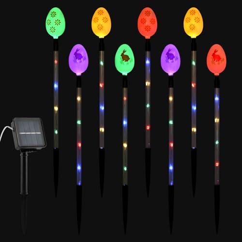 Yuanfenron 8 Packs Multicolored Solar Easter Egg Stake Lights for Easter Decorations, Outdoor Waterproof Solar Easterday Yard Stake Lighted Egg Lights for Garden Patio Yard Pathway Lawn Decor by Yuanfenron - Image 7