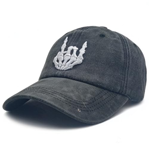 Gorra ajustable de mezclilla con calavera bordada miniatura 2