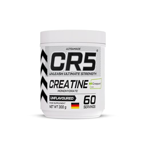 CR5 Creapure Creatine Monohydrate Powder Micronized Pharmaceutical Grade Unflavoured 5000mg Per Serving 60 Servings (300g) Muscle Strength Recovery & Lean Muscle Growth