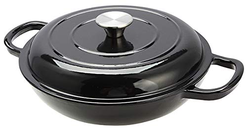 Acense Cast Iron Casserole Dish With Lid [Black], Length [Including Handle]: 36cm/14", Multi-Purpose, Classic Design, Robust Double Handles, Cleanable, Shatter-Proof, Capacity: 2ltr / 68fl.oz