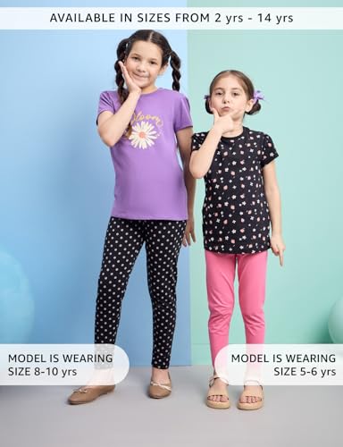 Image of Amazon Brand - Symbol Girl's Cotton Jersey Stretchable Leggings | Ankle Length | Aged 2-14 Years