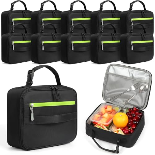 VZZNN 12 Pack Lunch Box, Insulated Lunch Bag Boys & Girls & Men & Women, 900D Oxford Fabric, Soft Lunch Box for Men Reusable Lunchbox for Office,Outdoor (Black)
