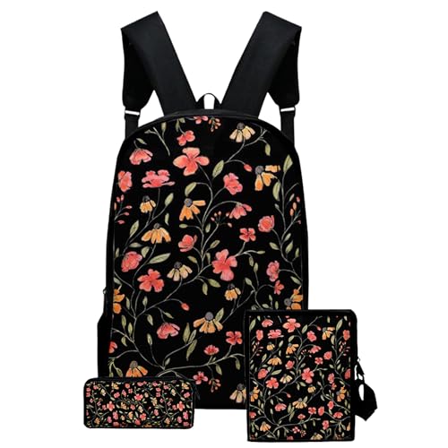 Sac à dos avec sac à lunch floral ado fille et trousse scolaire bohème