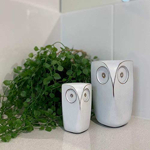 Estatuas decorativas de búhos en resina blanca set 2 miniatura 2