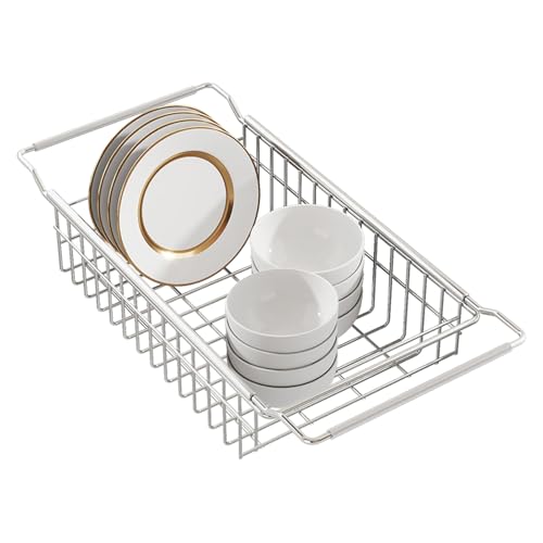 Soporte telescópico para fregadero de cocina de acero inoxidable - Escurreplatos sobre el fregadero | Soporte de esponja extensible | Escurridor ajustable para palillos y paños de cocina, casa