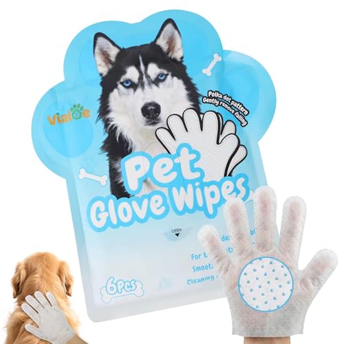 Vialoe 4-in-1 Pet Grooming Glove Wipes – Deshedding, Cleaning, Massage & Coat Care – Removes Loose Fur, Dirt & Odor – Honey, Shea Butter & Oat – 5X Moisture – Waterless Dog & Cat Bath