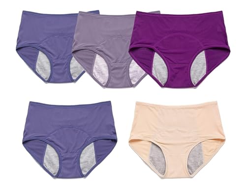 BLUEZY Protection Fuite urinaire Femme Culotte menstruelle Taille Haute Culotte Incontinence Protection urinaire Femme 5 Pièces Culotte D'incontinence Urinaire Lavable avec Zone B,5XL(95-105kg)