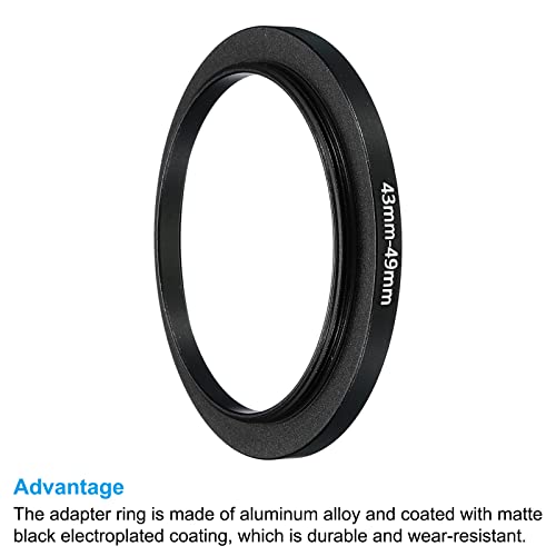 Image of PATIKIL 43mm-49mm Metal Step Up Ring, 2 Pack Camera Lens Filter Adapter Ring Aluminum Filter Adapter Ring for Camera Lenses Hood, Black