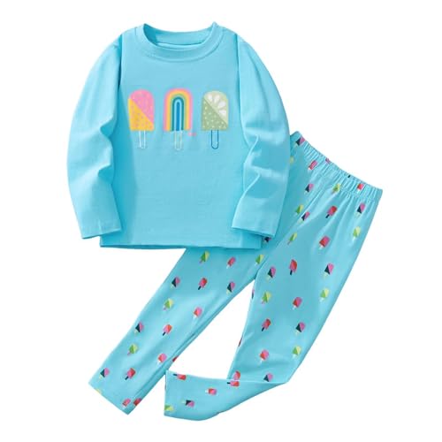 Genérico Pijama de Invierno para niñas, Suave Pijama de Polar, Top de Manga Larga y pantalón, Ropa de Estar de Dos Piezas con Bonito Estampado de Hielo. (Light Blue, 5-6 Years)