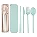 Set de couverts de camping, 2 sets de couverts réutilisables, Set de couverts portable Couteau, fourchette, cuillère, baguettes en plastique pour école, bureau, voyage, pique-nique (Vert + Beige)