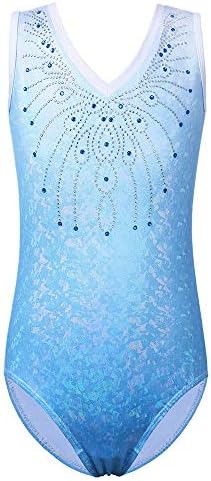 ZNYUNE Gymnastic Leotards for Girls Sparkle Colorful Stripes Dancing Athletic Leotard