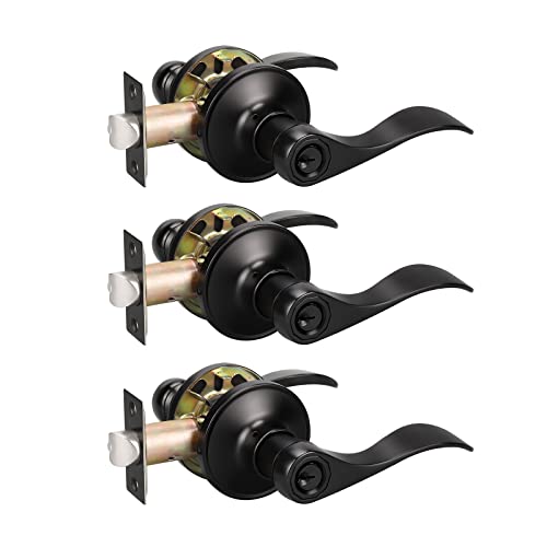 KNOBWELL 3 Pack Matte Black Lever Door Handle Keyed Entry Door Lock Set Vintage Black Door Handles 15 Pack Door Handle Set, Front Door Handle Set KNOBWELL 3 Pack Matte Black Lever Door Handle Keyed Entry Door Lock Set Vintage Black Door Handles 15 Pack Door Handle Set, Front Door Handle Set