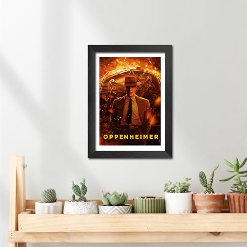 Image of TenorArts Oppenheimer Poster Hollywood Movie Posters Vector Art Photo Frame Painting With Dark Wooden Texture (12inches x 9inches)