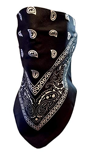 Black and White Paisley Adjustable Close Bandanna Mask Face Cover Reversible Dust, Bug Mask, Sun and Exhaust Protection, Motorcycle ATV Rider Hand Made By My Skull Store