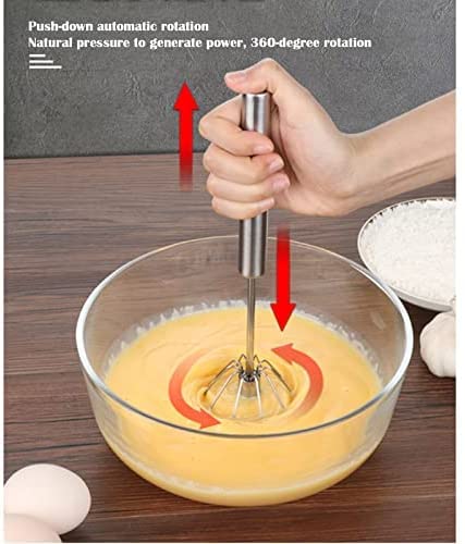 Batidor de Huevos semiautomático Giratorio de presión Manual de Acero Inoxidable Batidor de Crema Batida Manual (29 * 7CM)