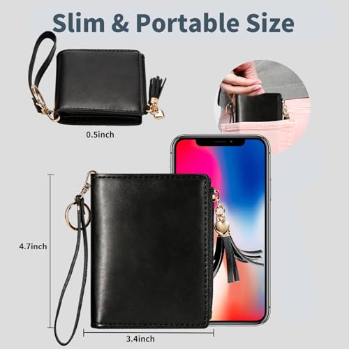 Image of Gostwo Small Wallets for Women, Stylish Womens Wallet with ID Window, Zippered Coin Pocket and Tassel. Cute RFID Wallet for Women, ideal for Teen Girls,and Commuters for Daily Use