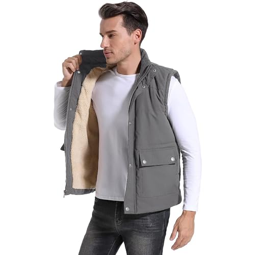 Image of Flygo Men's Winter Warm Outdoor Padded Puffer Vest Thick Fleece Lined Sleeveless Jacket