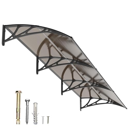 Auvent pour Porte d'entrée 300x100cm,Toit Marquise Abri en Polycarbonate Protection Contre Pluie,UV et la Neige Support Robuste en ABS Durable