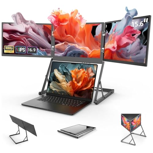 Image of 3 Screen Monitor for Laptop Triple Display Monitor 15.6 Inch 300nit 360 Rotation Compatible with Windows /Mac for Home Office