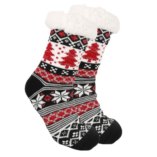 Meriviva Christmas Fluffy Socks for Women Christmas Slipper Socks Non Slip Soft Fluffy Warm Socks for Home Gifts (D One Size UK Footwear Size System Adult Women Alpha Medium One Size)