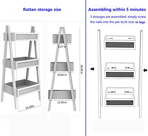 Zybt Ladder Bookshelf, 3-Tier Rattan Bookshelf, Free Standing Bookcase, Blanket Ladder, Wood Organizer Storage Shelves For Living Room Bedroom Kitchen Bathroom Balcony And Home Office #TOP4