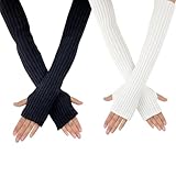 CampMaps Arm Warmers for Women, Long Fingerless Gloves Arm Sleeves with Thumb Holes, Soft Winter Knit Wrist...