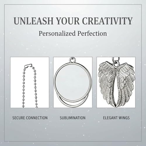 Image of OMISTAR 2 Pcs Sublimation Keychain Blanks, Angel Wing Car Charm, DIY Custom Photo Rearview Mirror Car Charm, Metal Round Key Rings Blanks, 6.3 x 1.38 in, Silver
