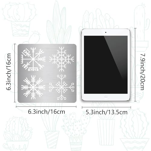 GORGECRAFT 16x16cm Viking Stencil Symbol Reusable Drawing Journal Stencil Rune Pattern Vegvisir Compass Stainless Steel Template for DIY Engraving Painting Scrapbook Pyrography Wood Burning Embossing - Image 2
