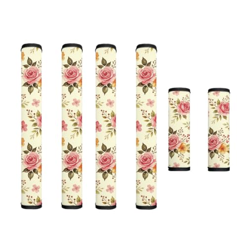 Image of Refrigerator Door Handle Covers Set of 6 Kitchen Electrical Appliances Handle Protector Anti-Slip Fridge Microwave Oven Home Accessories, Rose Flower Beige Pink