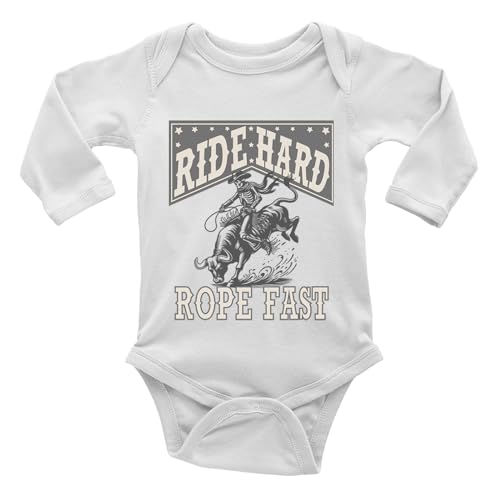 Shopagift Rodeo Bull Riding Cowboy Baby Vest Bodysuit Ride Hard Rope Fast Boys Girls L/S