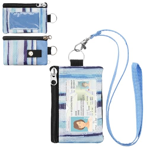 Image of Minimalist RFID Wallet with Lanyard, Multi-functional ID Case with 2 Zipper Pockets and Key Chain for Men and Women, Tactical Badge Pouch Cards Holder, Coin Purse for Travel Sports - Two-Tone