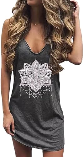 Image of Live Simple Coconut Tree Sleeveless Dress Sunshine Sand Beach Women's Summer Casual V Neck Mini Dress