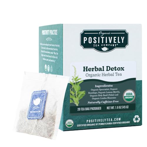 Image of Organic Positively Tea Company, Spearmint & Rosehip Herbal Tea Bags, Naturally Caffeine Free, 20 Count