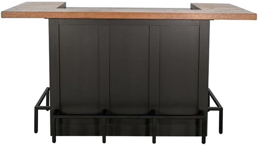 Pemberly Row Contemporary Wood Home Bar, Black Finish, U-Shaped Design with Stemware Rack, 2 Drawers, 4 Shelves, Metal Foot Rail, Stylish Bar Counter for Basement, Game Room, or Dining Space