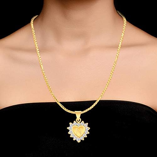 Diamond Heart Letter N Gold Valentine Gift Alphabet Heart Chain Necklace Pendant For Women Men friend Jewellery Gold-Plated Cubic Zirconia Alloy Brass With Chain Pendant_3513 image 2