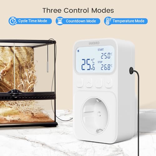 Inkbird ITC-C216T Thermostat Steckdose, Temperaturregler mit Fühler, Temperaturregler mit Timer Heizung Kühlung LCD Bildschirm, für Kühlschrank, Reptil