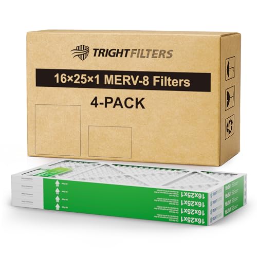 TRIGHTFILTERS 16x25x1 Air Filter 4 Pack, MERV 8 Pleated Dust Defense Air Filters Replacement Air Conditioner HVAC AC Furnace Filter, Durable and Lightweight