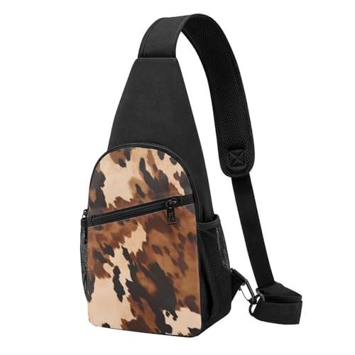Sac à dos en cuir de vache marron et noir imprimé unisexe pour voyage et travail