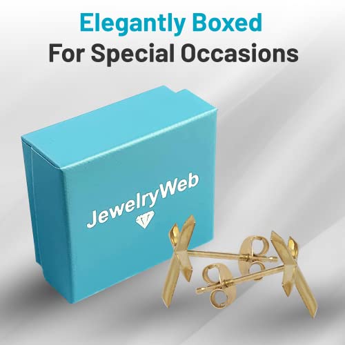 Jewelryweb 14K Yellow Gold Cross Earrings - Beveled Faith Stud Earrings - Cross Earrings For Women And Girls - Catholic Jewelry - Religious Earrings #TOP7