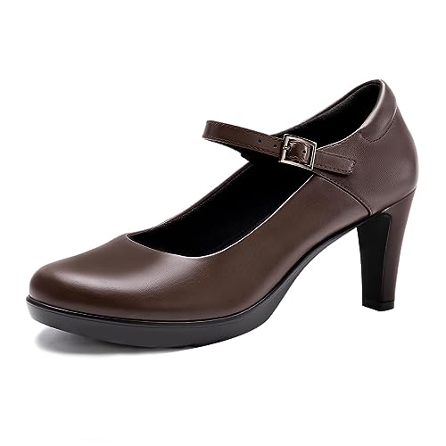 FOWT Women Platform Closed Toe Mary Jane Pumps Round Toe Mid Kitten Heels Adjustable Strap Comfy Party Dress Bridal Shoes Size 4-16 US