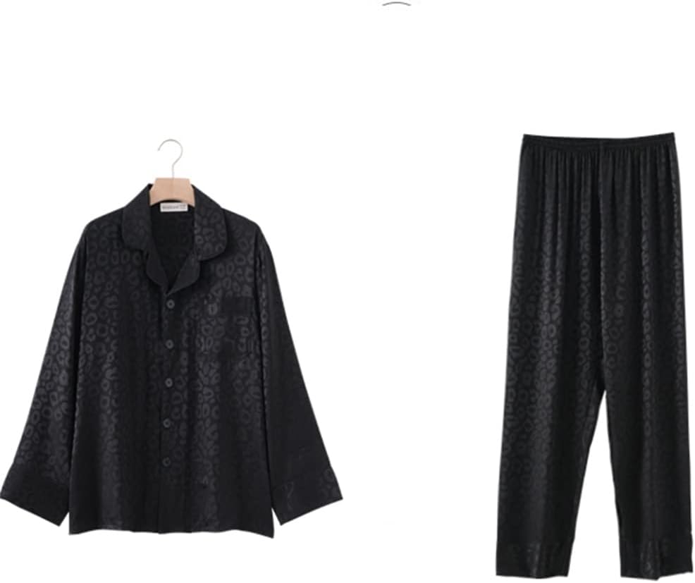 Pajamas Men's Silk Ice Long Sleeve Thin Spring and Autumn Four Seasons Black Pattern Homewear