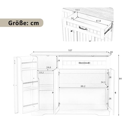 Aparador para armario moderno: mueble buffet de 3 puertas y cajón 3