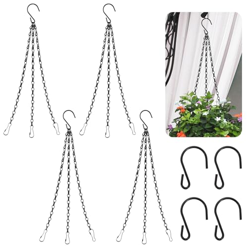 Enodny 4 Pack Hanging Basket Chains, 16 Inch Hanging Chains with Hooks for Flower Pots, Bird Feeders, Lanterns - Heavy Duty & Rust Resistant Metal Chains for Indoor Outdoor Decor