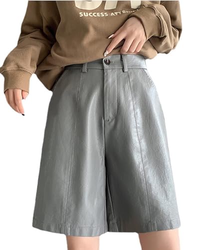 Lucrosun Women's Trendy Faux Leather Shorts High Waist Bermuda Biker