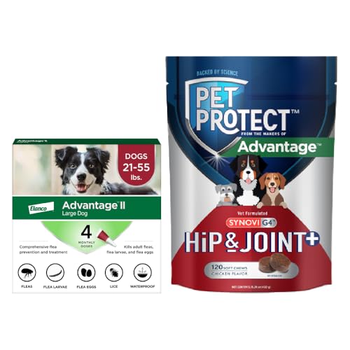 Bundle of Advantage II Large Dog| Dogs 21-55 lbs. | 4-Month Supply + Pet Protect Hip & Joint Supplement for Dogs | 60 Chews