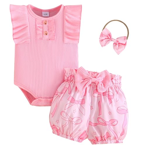 ChuYuKu Newborn Girl Summer Clothes Floral Romper Infant Baby Girls Shorts Summer Set Toddler 1st Birthday Outfits 0-18M