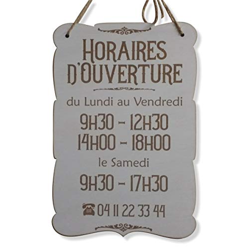 Craf'u HORAIRES D'OUVERTURE Plaque en Bois Personnalisée Panneau de Porte Magasin Ouvert FERMÉ (Petit 19.5 x 29 cm)