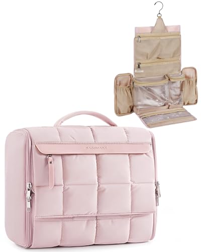 BAGSMART-Travel-Toiletry-Bag-Extra-Large-Full-open-Hanging-Toiletry-Bag-for-Women-Puffy-Cosmetic-Makeup-Bag-Organizer-with-Handle-for-Accessories-Essentials-Toiletries-Pink-13L BAGSMART Travel Toiletry Bag, Extra Large Full-open Hanging Toiletry Bag for Women, Puffy Cosmetic Makeup Bag Organizer with Handle for Accessories, Essentials, Toiletries (Pink 13''L) - Image 1